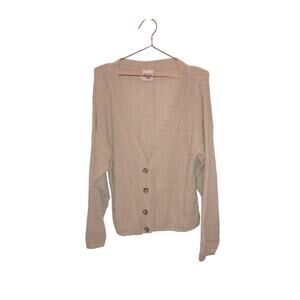 Vintage Huntington Ridge Cardigan Sweater Medium tan Crop Chunky Hand Knit